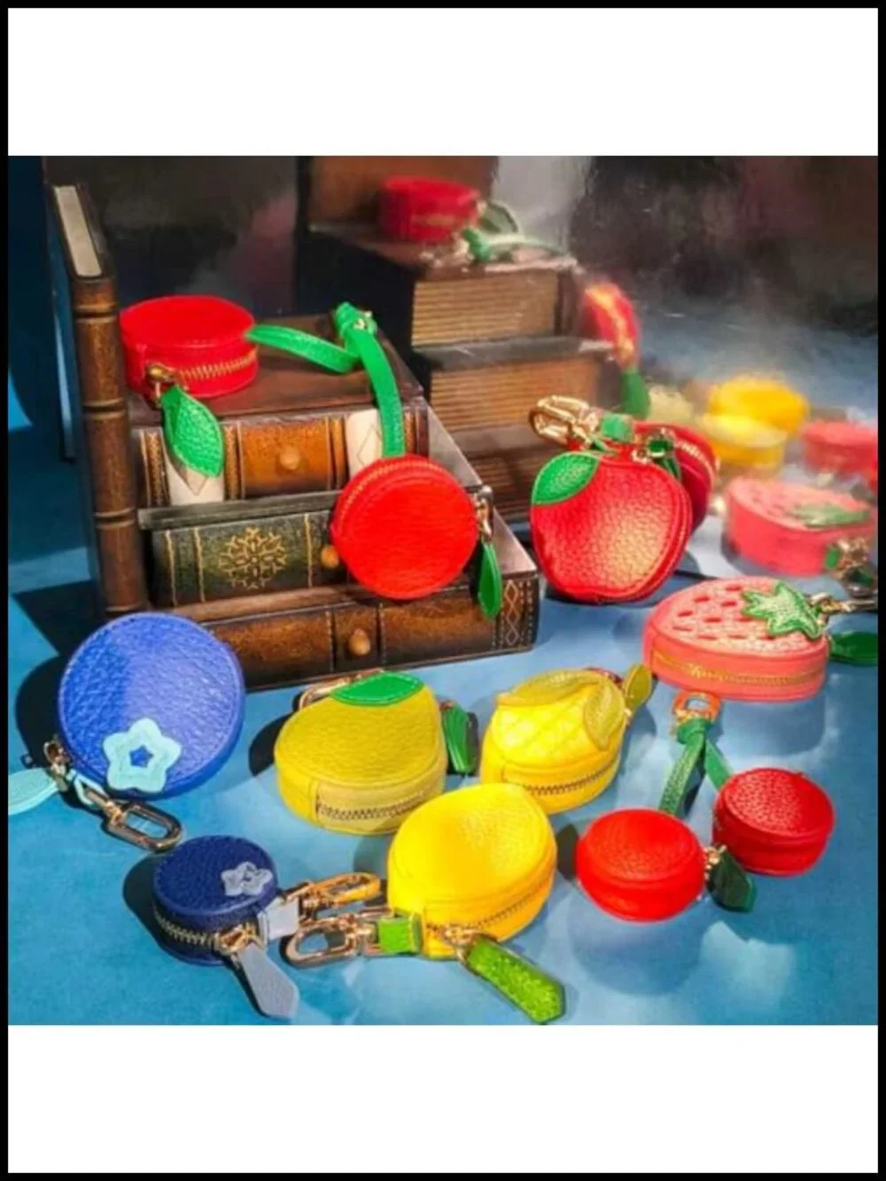 Fruit Coin Purse Mini Leather Change Purse Cherry Bag Charm Keychain with 3D